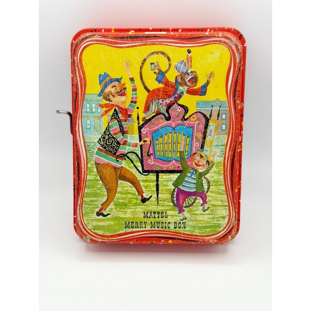 Vintage Mattel Merry Music Box Tin Toy Crank‎ Music Box #501 1950s Louis Song